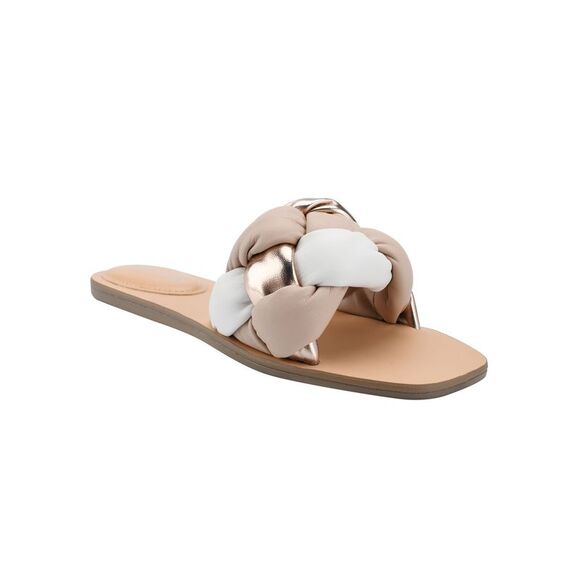 MARC FISHER Shoes - MARC FISHER Womens Beige Bolier Square Toe Slip On Slide Sandals Shoes 6 M